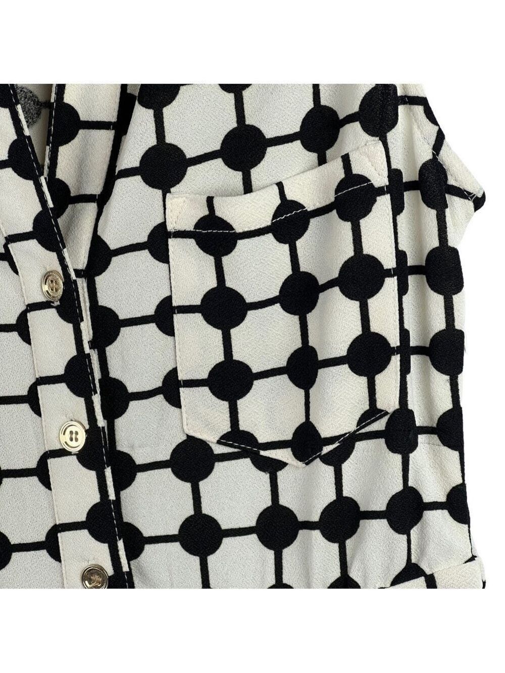 New-shop17 Black/Off White Geometric Print, Wide leg, Sleeveless S Jump Suit SM - Picture 12 of 16